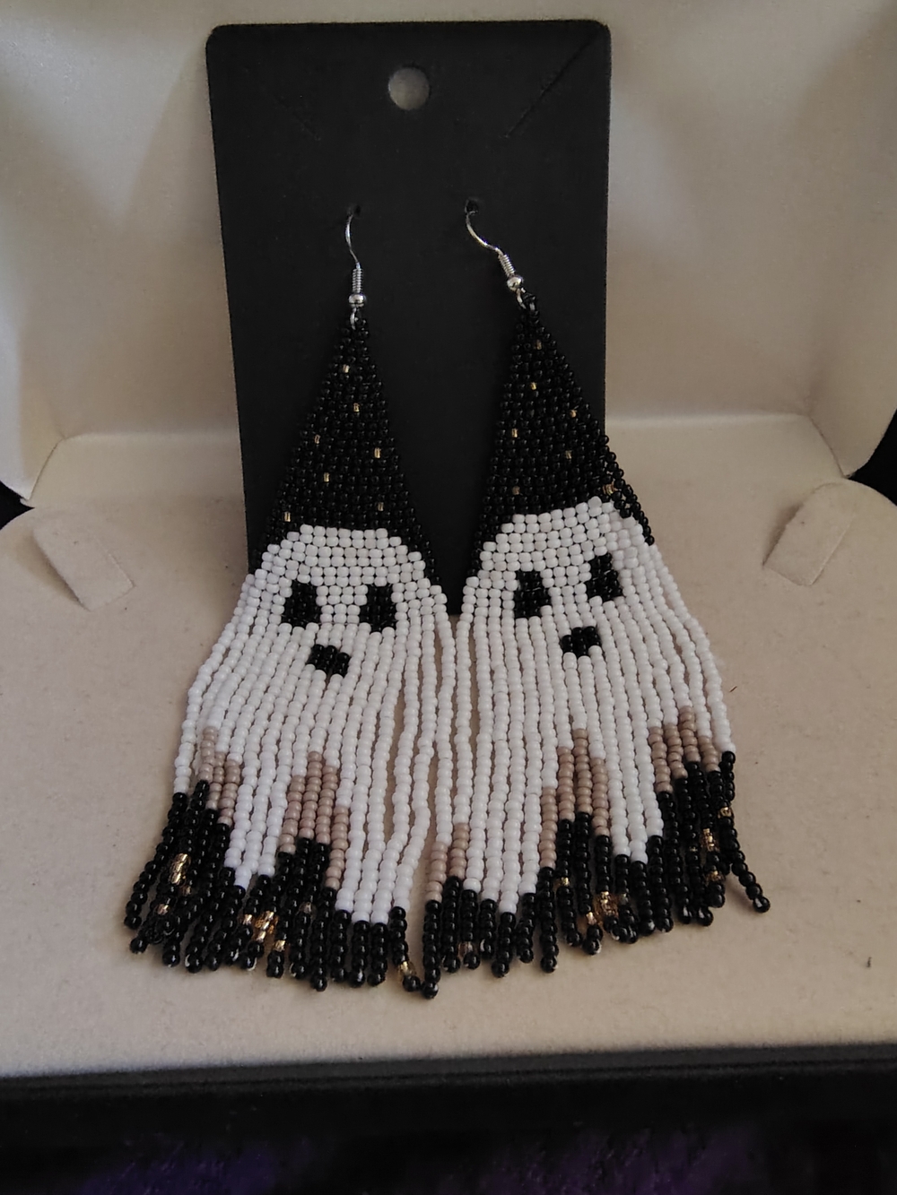 👻 New Handmade Beaded Ghost Witch Fringe Spooky Dangle Earrings 👻